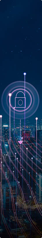 Panorama aerial view in the cityscape skyline with smart services and icons, internet of things, networks and augmented reality concept , night scene  
