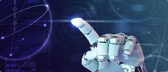 Robot hand finger, AI background technology graphics