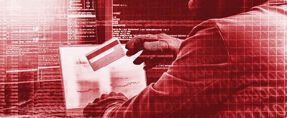 Internet crime concept  Hacker working on a code and stealing credit card with digital interface around 