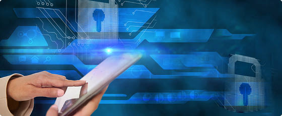 composite of hands using smartphone with padlock background