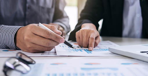 Co working conference, Business team meeting present, investor colleagues discussing new plan financial graph data on office table with laptop and digital tablet, Finance, accounting, investment 